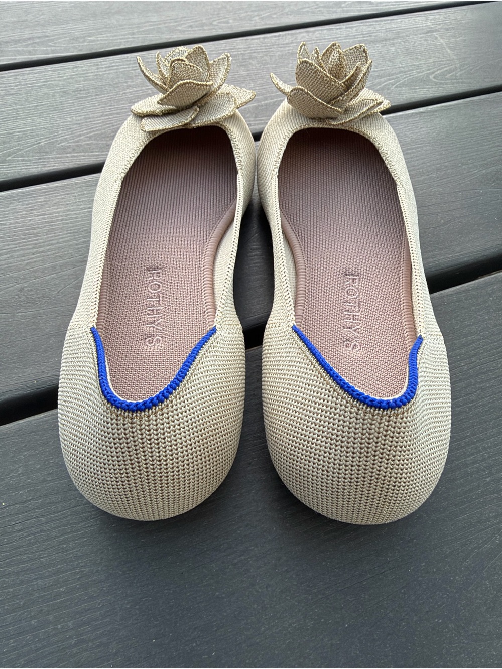 Rothy's The Petal Square Love Bird Womens Size 10.5 Beige Slip On Ballet Flats - Picture 9 of 11